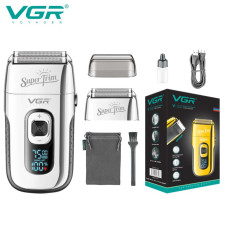 V-332 SILVER Електробритва VGR  шейвер, подвійне лезо, тример, LED Display